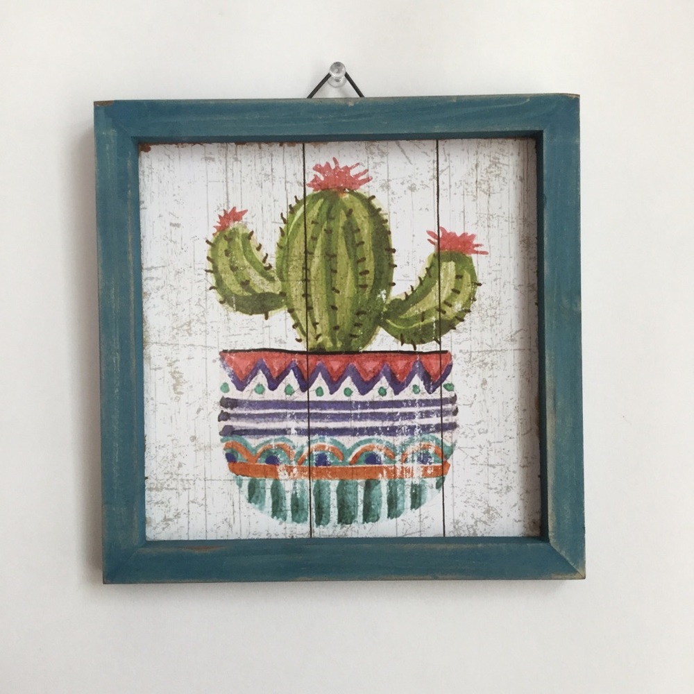 Vibrant Cactus Wall Art with Aged Frame